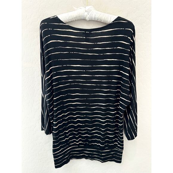 CHICO’S TRAVELERS | Black Tan Striped Dolman Sleeve Top | Size 2 Large - Picture 4 of 6